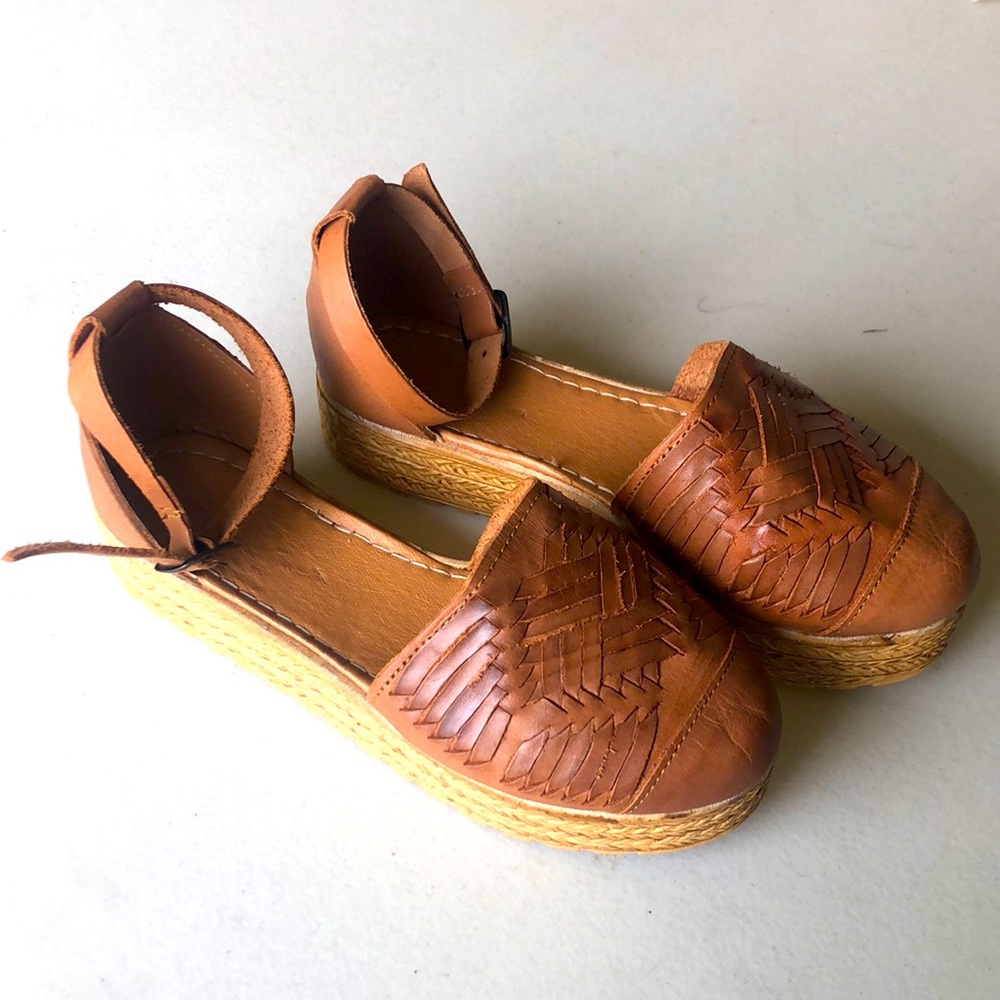 Handmade all leather huarache wedges. Camel color. Never worn